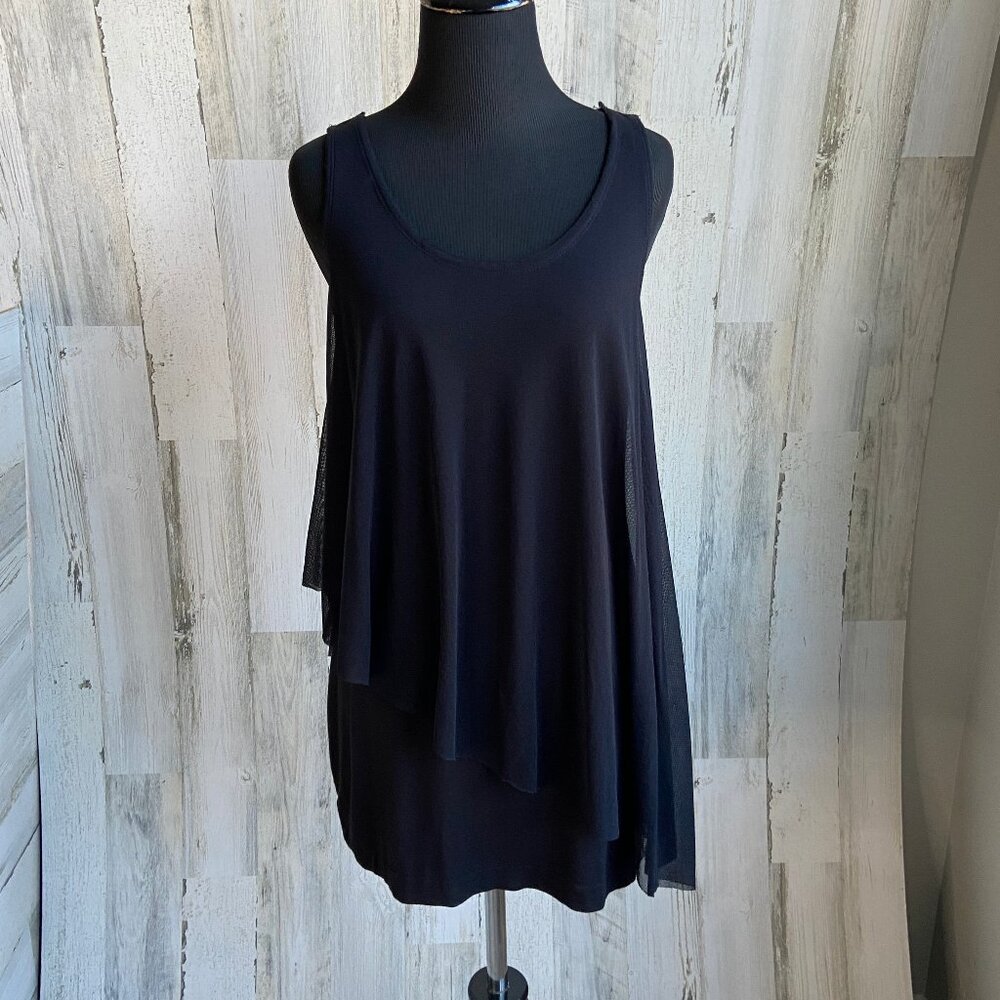 VIVIENNE Vivienne Tam Size Medium Black Sleeveless Top Sheer/Knit Combo Shirt